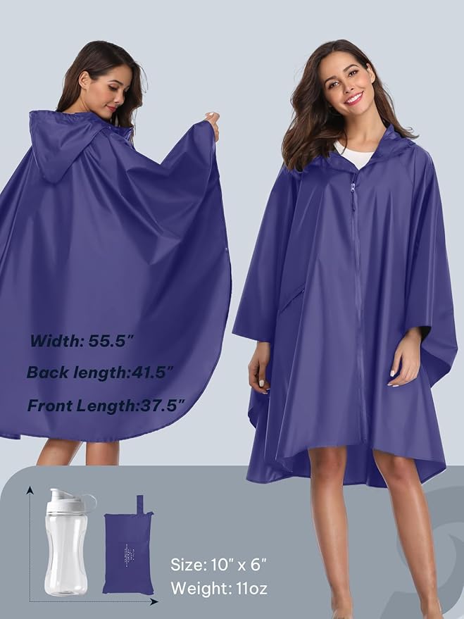 SaphiRose Unisex Rain Poncho Waterproof Raincoat Hooded for Adults Women with Pockets