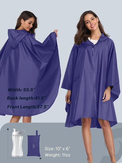 SaphiRose Unisex Rain Poncho Waterproof Raincoat Hooded for Adults Women with Pockets