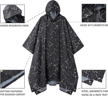Hooded Rain Poncho for Adult, Waterproof Lightweight Raincoat for Hiking Camping