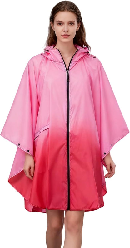 Hooded Rain Ponchos for Adult - Rain Coat and Rain Jacket with Waterproof Pocket and Zipper