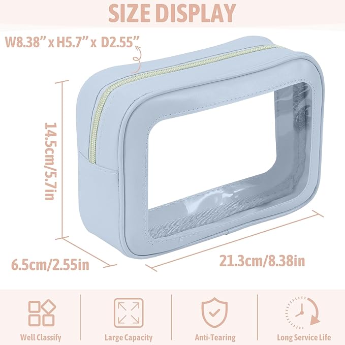 3PCS Clear Toiletry Bag,TSA Approved Travel Makeup Pouch with Zipper for Cosmetics and Toiletries，Diaper Bag Organizer Pouch Set,Women's Purse Organizer and Clear Car Bag