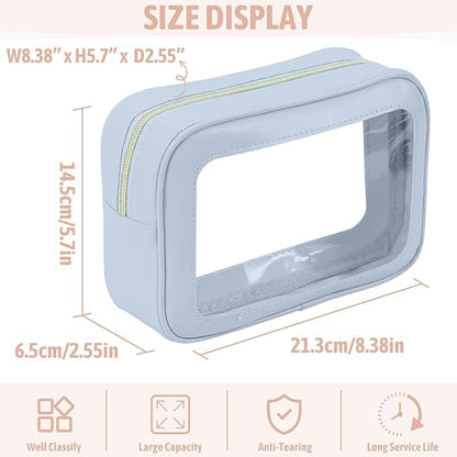3PCS Clear Toiletry Bag,TSA Approved Travel Makeup Pouch with Zipper for Cosmetics and Toiletries，Diaper Bag Organizer Pouch Set,Women's Purse Organizer and Clear Car Bag