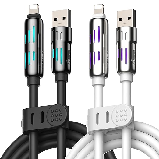 MFish 240W 4-in-1 Universal USB Charging Cable [2 Pack, 6.6ft] – Fast Charger Cord with USB-A, Dual USB-C & Lighting, for iPhone 14/15/16/17 Series, iPad & MacBook & More (2PACK, Black+White, 6.6Ft)
