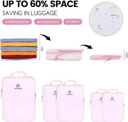 Lightweight Compression Packing Cubes for Suitcases, Compressible Expandable Travel Packing Organizer with Clear Toiletries and Backpack Bag, Travel Essentials for Carry on Luggage 7 Set