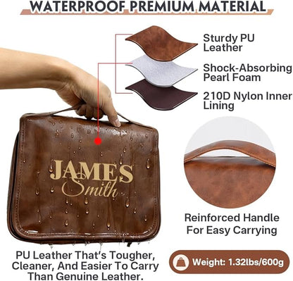 HDSD Custom 3-in-1 PU Leather Toiletry Bag For Men Personalized Hanging Travel Organizer Bag for Father Husband Boyfriend (Reddish brown)