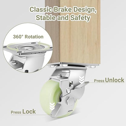 W B D WEIBIDA Heavy Duty Caster Wheels 4 Inch - 2500 LBS, PP Plate Castor Set of 4 with Double Ball Bearings, Non-Marking Quiet Industrial Swivel Casters for Hand Trucks, Carts, Industrial Equipment