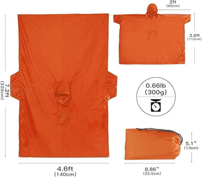 Cosmine Hooded Rain Poncho for Adult with Pocket, Waterproof Lightweight Unisex Raincoat Jacket for Hiking Camping Emergency