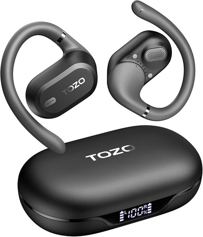 TOZO OpenWear Open Ear Headphones, Adjustable Ear Hooks, Ultra Comfort, Punchy Bass Bluetooth Headphones 5.4 with Smart Digital Display, Immersive Audio Earbuds, Stereo Bass, Fast Charging