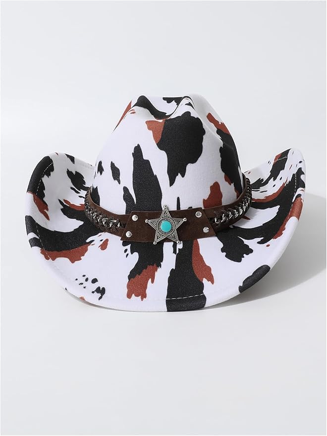 WDIRARA Women's Cowboy Hat Cow Print Western Cowgirl Hats Travel Vacation