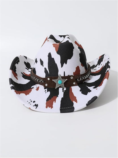 WDIRARA Women's Cowboy Hat Cow Print Western Cowgirl Hats Travel Vacation