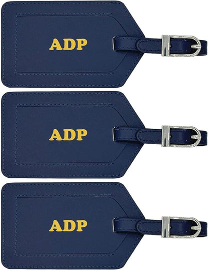 Personalized Monogrammed Leather Luggage Tags - 3 Pack