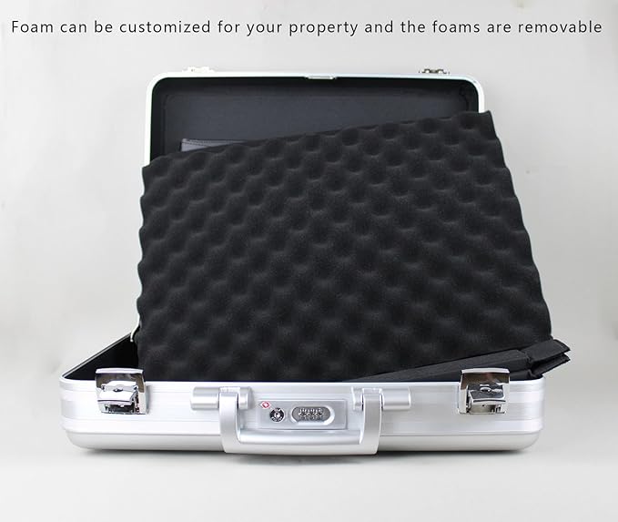 Metal Combination TSA Lock Briefcase Aluminum Brief Case Metal Toolbox Cash Case 15.6 Inch Notebook Briefcase with Removable Foam (Silver 18.1X13.8X4.5 Inch)