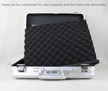 Metal Combination TSA Lock Briefcase Aluminum Brief Case Metal Toolbox Cash Case 15.6 Inch Notebook Briefcase with Removable Foam (Silver 18.1X13.8X4.5 Inch)
