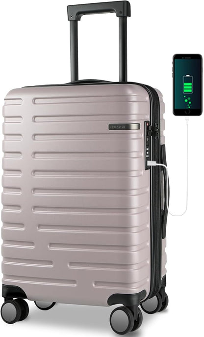 EMPSIGN Carry On Luggage with Spinner Wheels, Hard Shell Carry-On Expandable Suitcase 21x14x9 Airline Approved & Built-in TSA Lock, Durable Travel Rolling Suitcase, Carry-On 20-Inch, Light Purple
