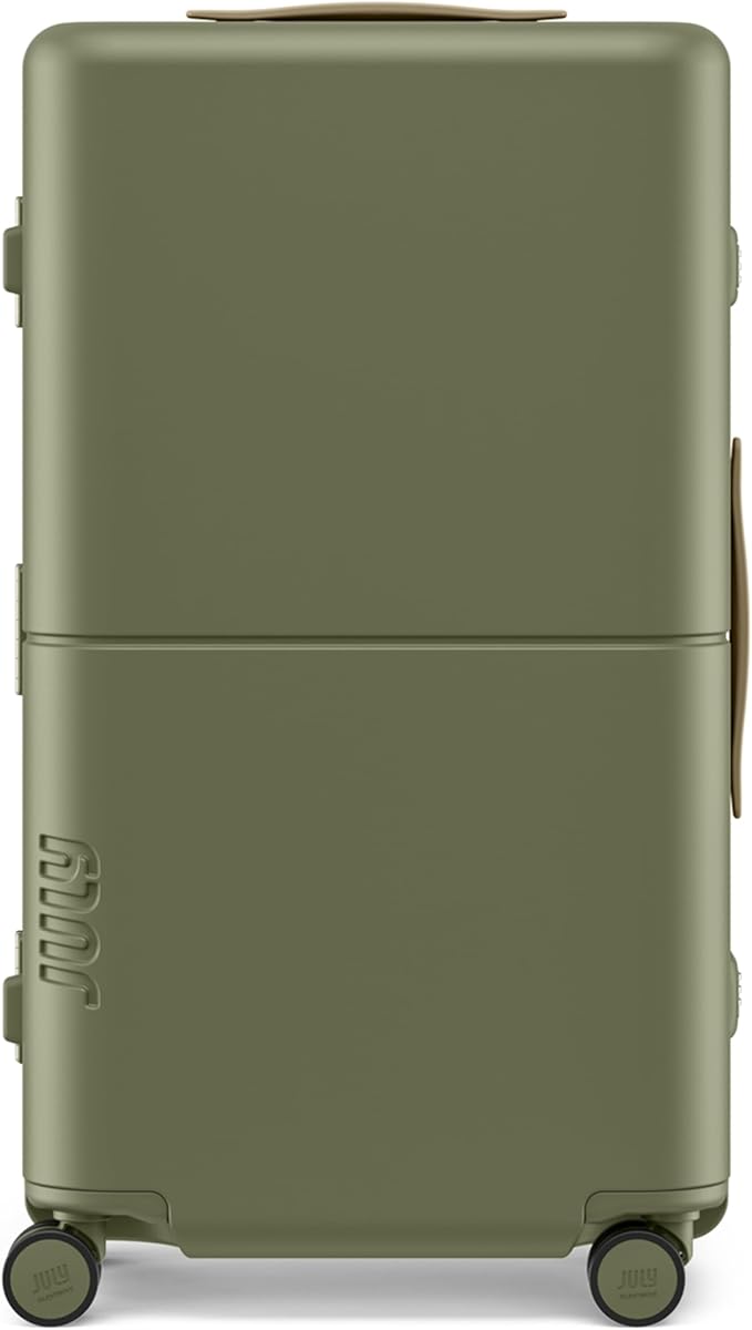 Checked Trunk - 26.8" Zipperless Airline Approved Check In Luggage with Wheels, 80/20 Opening Spinner Suitcase - TSA Lock Rolling Suitcase, Spinner Wheels, Y-Strap - Matte Moss Green