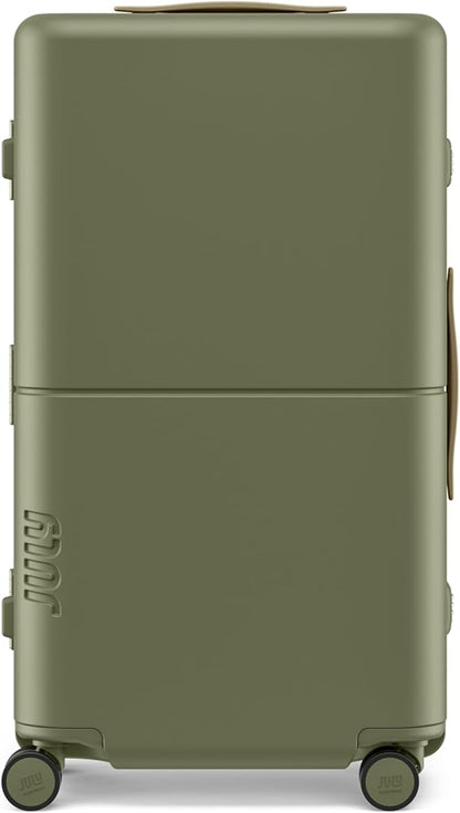 Checked Trunk - 26.8" Zipperless Airline Approved Check In Luggage with Wheels, 80/20 Opening Spinner Suitcase - TSA Lock Rolling Suitcase, Spinner Wheels, Y-Strap - Matte Moss Green