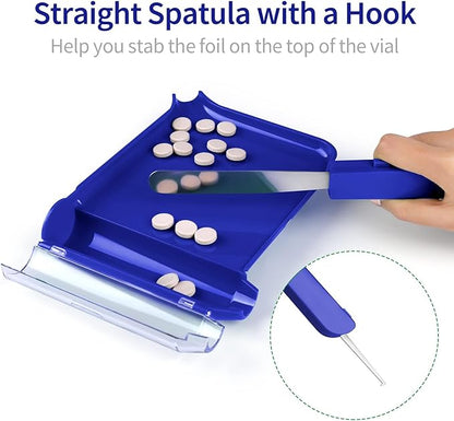 Opret Right Hand Pill Counting Tray with 2 Spatulas, Pill Counter with A Straight Spatula & A L-Spatula for Pharmacy to Count Meds Pills Tablets