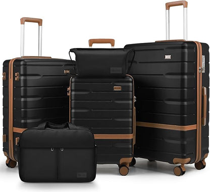Luggage Sets 3 Piece with TSA Lock Hardside PC+ABS Carry On Suitcase with Spinner Wheels Lightweight Rolling Travel Luggage Sets with YKK Zippers (Black)