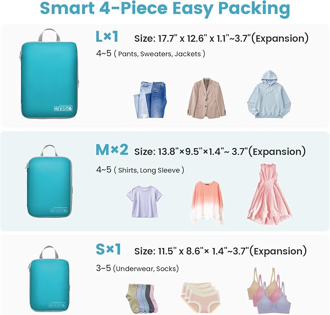 Cambond Compression Packing Cubes for Travel Women - Expandable Travel Bags Luggage Organizers Travel Essentials Compression Cubes for Travel Carry on Suitcases Organizer