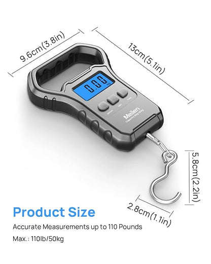 Meilen Fishing Scale,110lb/50kg Hanging Luggage Weigh Scale Unit with Backlit LCD Display, Suitcase Luggage Weigh Divice with Large Handle, Digital Postal Unit Fishing Gifts for Men