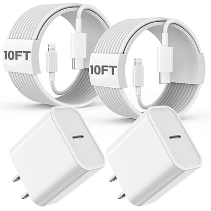 Fast Charger iPhone,10FT iPhone Charger,Long 10Feet Fast Apple Charger USB C to Lightning Cable Cord 2Pack Type C Wall Charger Box Block Plug for iPhone 14/14 Pro Max/14 Plus/13/13 Mini/12/11/X/XR/SE