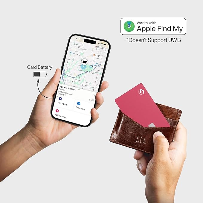SPOTMINDERS White Elephant Gifts for Women Apple MFi Certified Credit Card Wallet Tracker PRO Pink (iOS Only) 0.07in Works with Apple Find My Rechargeable Tracking Card for Christmas Stocking Stuffers