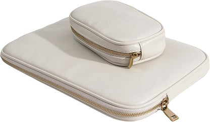 PU Leather Padded Laptop Sleeve Bag 14Inch Compatible with New MacBook Pro 14，Surface Laptop 13.5, Surface Pro 10 with Charger Pouch Color White
