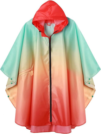 SaphiRose Rain Poncho Jacket Coat Hooded for Adults with Pockets