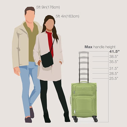 U.S. Traveler Rio Lightweight Softside Rolling Carry-on Suitcase, 4-Wheel Single, Light Green