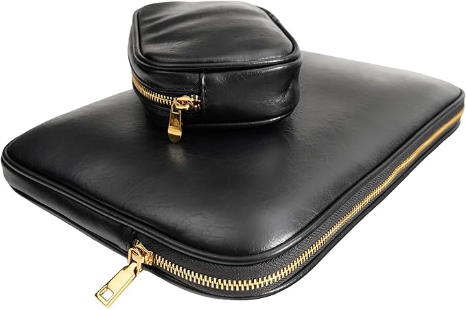 PU Leather Padded Laptop Sleeve Bag 14Inch Compatible with New MacBook Pro 14，Surface Laptop 13.5, Surface Pro 10 with Charger Pouch Color Black