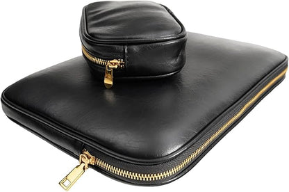 PU Leather Padded Laptop Sleeve Bag 14Inch Compatible with New MacBook Pro 14，Surface Laptop 13.5, Surface Pro 10 with Charger Pouch Color Black