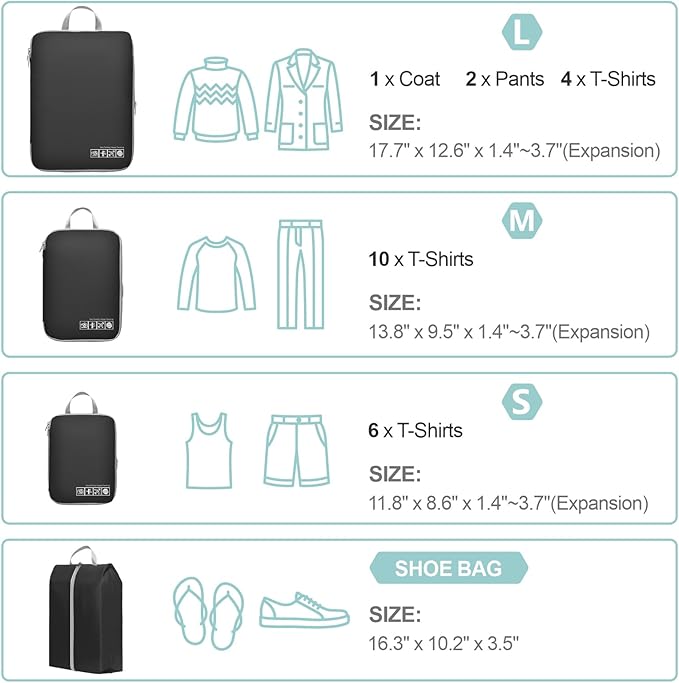 Cambond Compression Packing Cubes for Travel Women - Expandable Travel Bags Luggage Organizers Travel Essentials Compression Cubes for Travel Carry on Suitcases Organizer