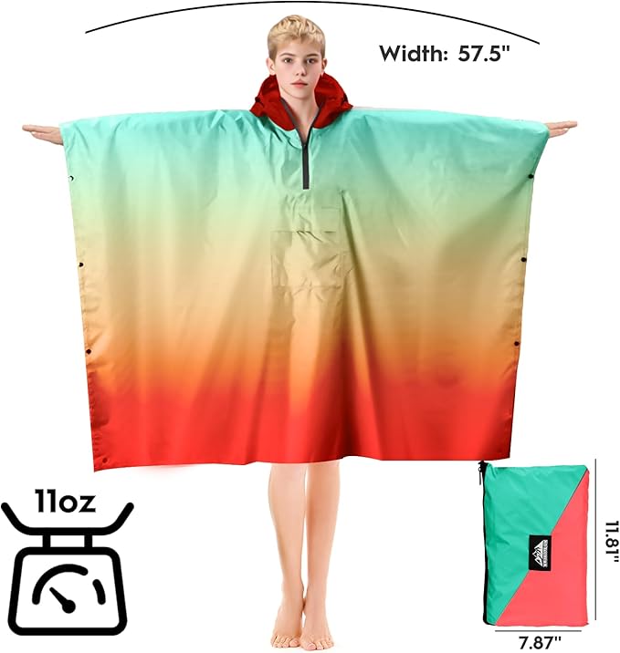 Bruvoalon 3-in-1 Rain Poncho with 1/4 Zip & Chest Pocket, Waterproof, Sunshade, Ground Mat for Adults & Youth Emergency