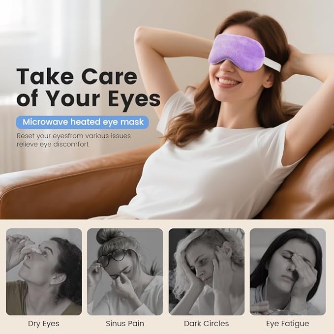 Microwave Heated Eye Mask, Steam Warm Compress for Dry Eyes, Work with Relieve, Blepharitis & Stye Treatment (Purple)