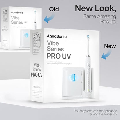 Aquasonic Vibe Series PRO – Ultra-Whitening Electric Toothbrush – 5 Modes & Smart Timers – UV Sanitizing Base – ADA Accepted (Optic White)