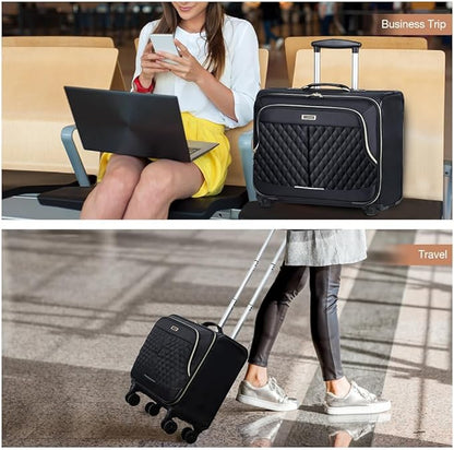 Lekebobor Rolling Laptop Bag Rolling Laptop Briefcase on Wheels for Women/Men Fits Up to 17.3Inch computer Bags Water Resistant for Work Travel and Business, Black Quilted