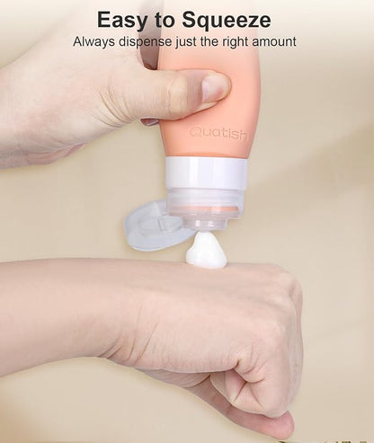 Quatish Travel Bottles for Toiletries, Original Patented Leak Proof Travel Size Toiletries, 3 oz Tsa Approved Silicone Shampoo and Conditioner Bottles, Travel Essentials, 4 Pack, Pink