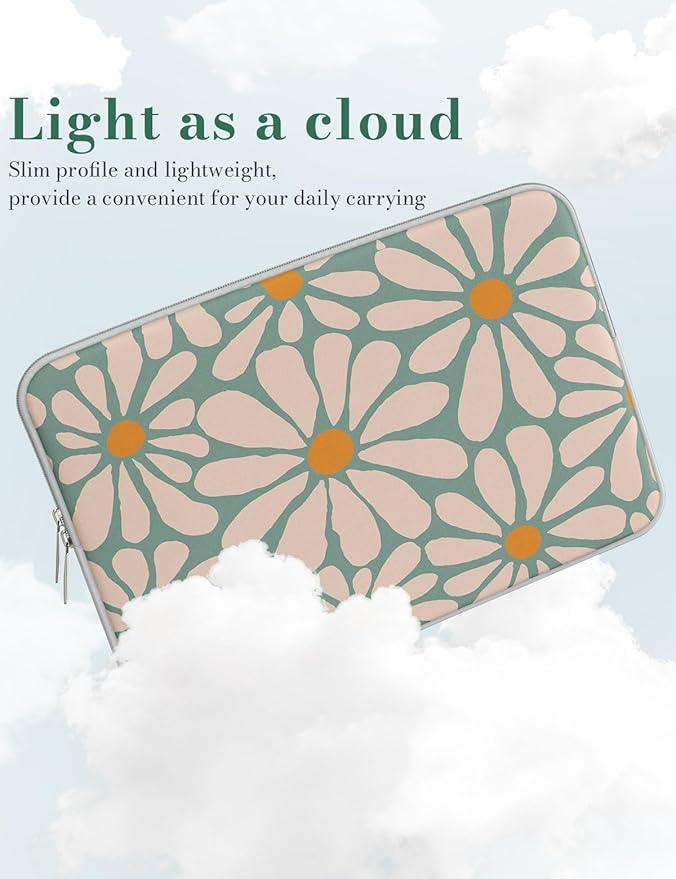 iCasso Laptop Sleeve 13 inch for MacBook Air 13-13.6 inch, Cute Laptop case for MacBook Pro 13 inch, Slim Protective Travel Carrying Case for MacBook Pro 14 inch, Chromebook, HP, Dell, Green Floral