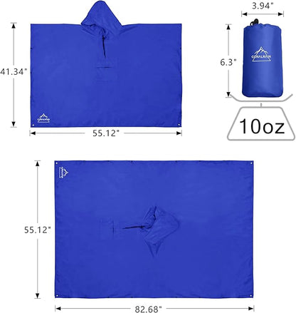 Coralrain Hooded Rain Poncho Lightweight Waterproof Unisex Raincoat Jacket with Pocket for Men Women Adult