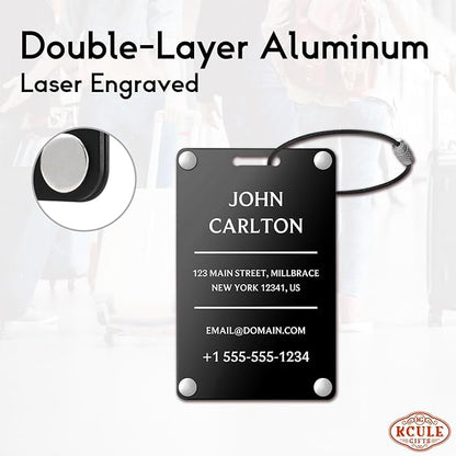 Personalized Luggage Tags for Suitcases - Aluminum Custom Luggage Tags for Backpacks & Bags, Sturdy, Waterproof & Heavy Duty (Black/Card-Sized)