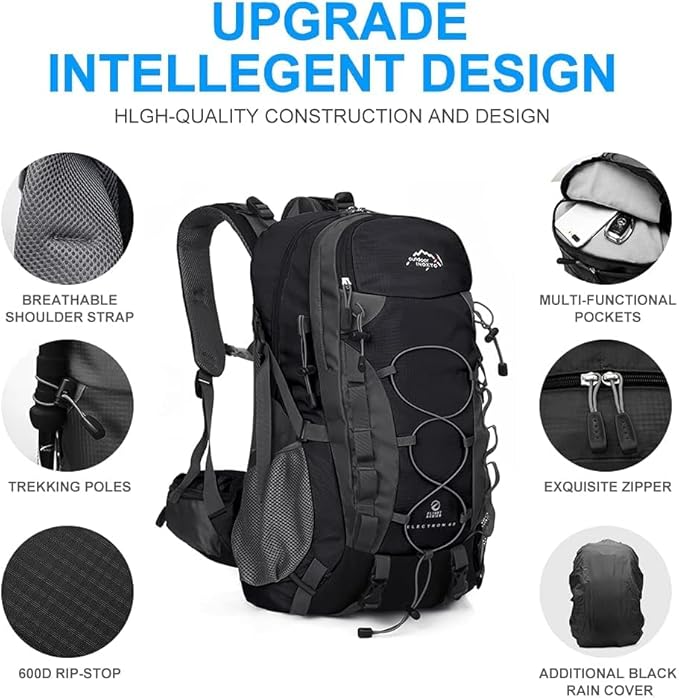 INOXTO lightweight Hiking Backpack 35L/40L Hiking Daypack with Waterproof Rain Cover for Travel Camping Outdoor Men and Women
