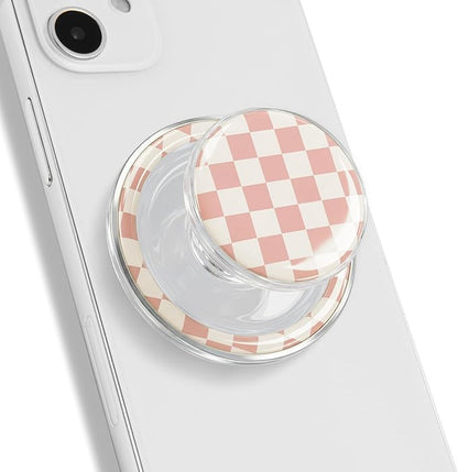 Trendy Magnetic Checkerboard Phone Grip - Sleek, Expandable, Collapsible - Non-Slip, Durable, Universal Fit - Ideal for Style-Conscious Users (Pink)
