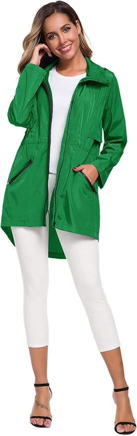 Avoogue Women's Long Raincoat with Hood Outdoor Lightweight Windbreaker Rain Jacket Waterproof
