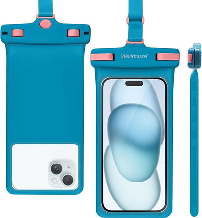 wellhouse Waterproof Phone Pouch, Waterproof Phone Case for iPhone 16 15 14 13 12 Pro Max XS Samsung, IPX8 3D Cellphone Dry Bag Beach Essentials (1 Pack - Blue7.0, 7 inch)