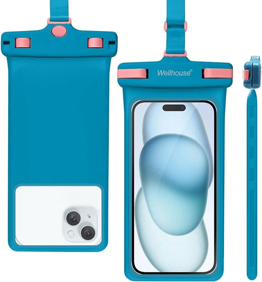 wellhouse Waterproof Phone Pouch, Waterproof Phone Case for iPhone 16 15 14 13 12 Pro Max XS Samsung, IPX8 3D Cellphone Dry Bag Beach Essentials (1 Pack - Blue7.0, 7 inch)