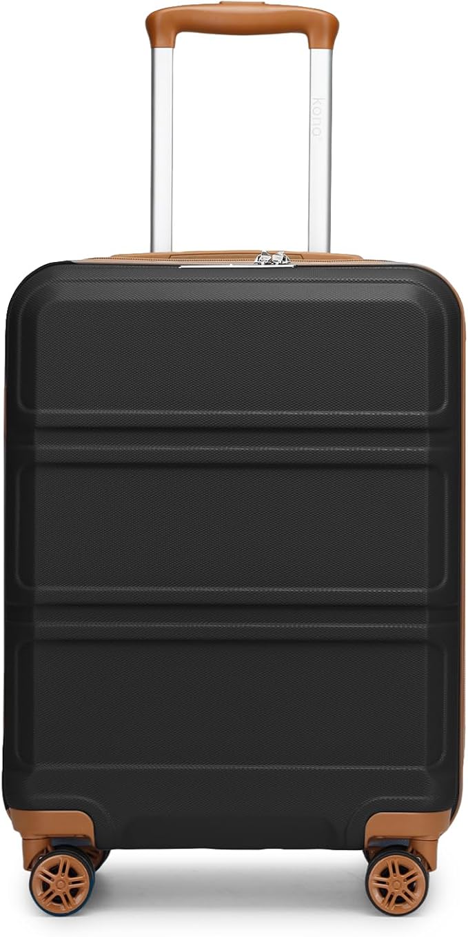 Kono Carry On Luggage 22x14x9 Airline Approved with Spinner Wheels,Lightweight PC+ABS 20 Inch Luggage with TSA Lock,Expandable Hard Shell Carry On Suitcases for Men Women,Black/Brown