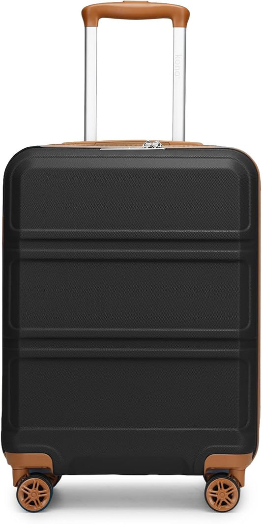 Kono Carry On Luggage 22x14x9 Airline Approved with Spinner Wheels,Lightweight PC+ABS 20 Inch Luggage with TSA Lock,Expandable Hard Shell Carry On Suitcases for Men Women,Black/Brown
