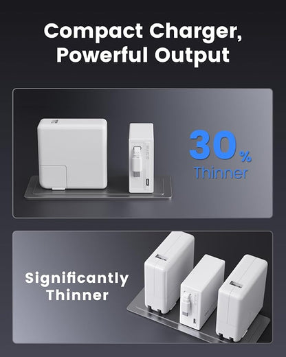 Gitryin 65W USB C Retractable Wall Charger with Built-in Type-C Cable, 2-in-1 Foldable Fast Charger Block, Travel Essentials Compatible for Laptop, MacBook Pro/Air, iPhone 16/15, iPad, Galaxy, Pixel