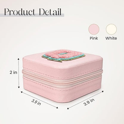 SANDJEST Personalized Jewelry Box, Pink Travel Jewelry Box with Initial Q, Small Monogrammed Jewelry Case Organizer for Girls Women Teen Kids, Mini Travel Essentials Gifts for Birthday Christmas