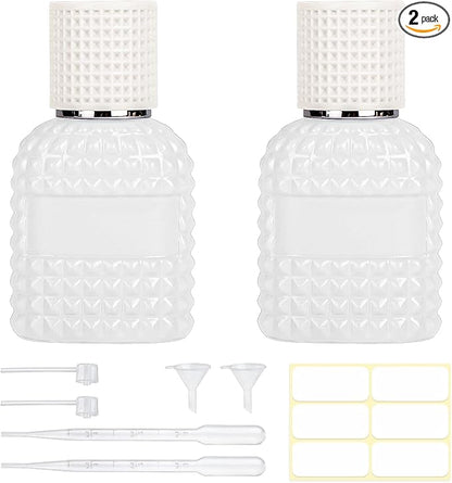 2 Pack 30ml Perfume Spray Bottles Empty, Refillable Glass Fine Mist Atomizer, Portable Travel Perfume Atomizers Fragrance Containers Sprayer for Cleaning, Essential Oils, Liquids (White)